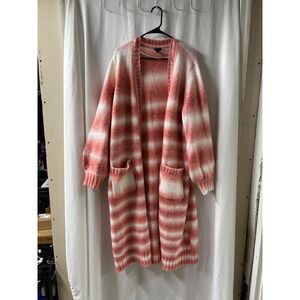 Torrid Pink White Ombre Stripe Longline Duster Cardigan Sweater Plus Size 2 2X